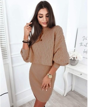 Costum Rochie Și Bluză Camel