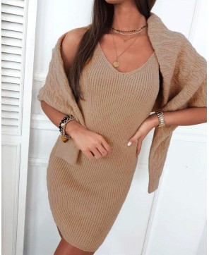 Costum Rochie Și Bluză Camel